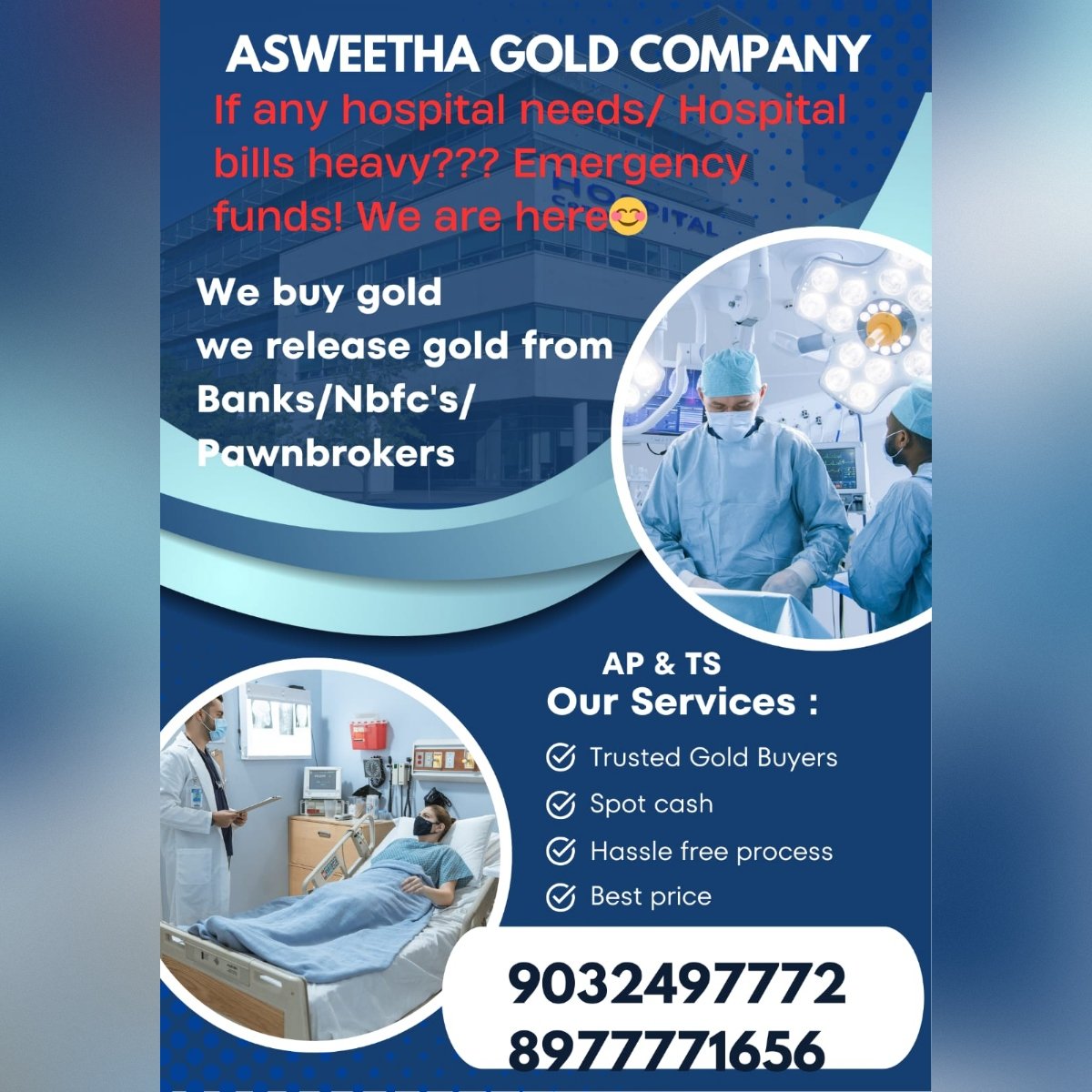 Emergency funds for heavy hospital bills - Trusted gold buyers offer spot cash.